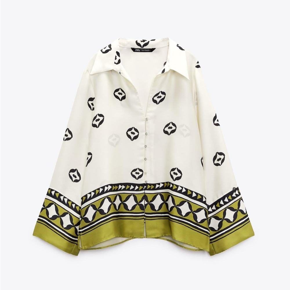 Zara Patterned Button-Up Blouse
